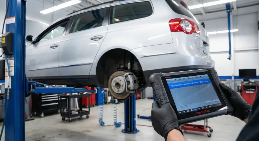 oficina com máquina de diagnostico