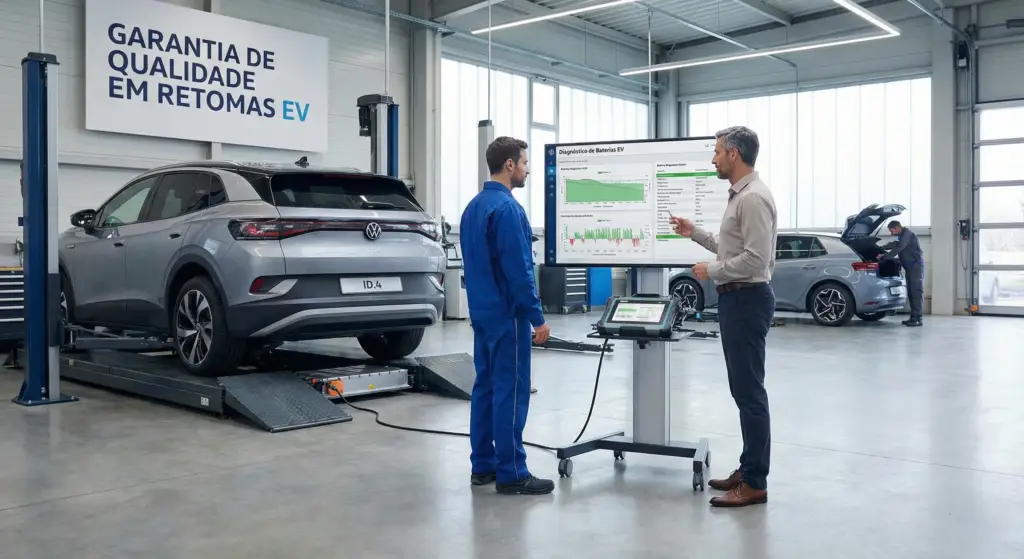 Mecânico a realizar diagnóstico de bateria EV com Launch CRP919
