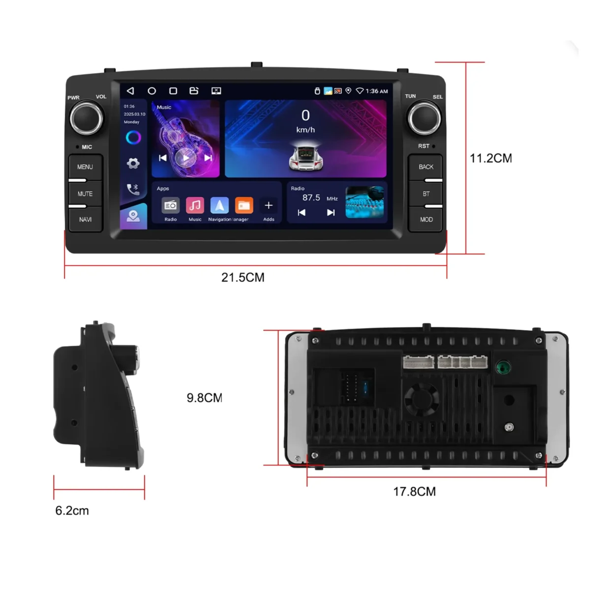 medidas radio android toyota corolla