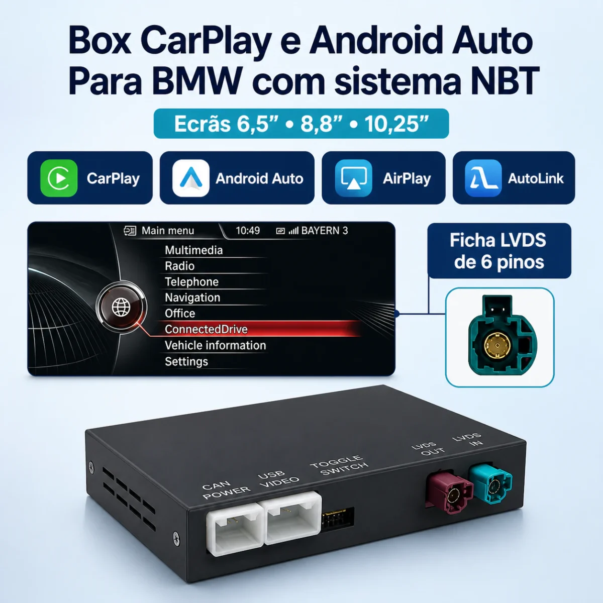 Ficha LVDS 6 pinos BMW compatível com box CarPlay