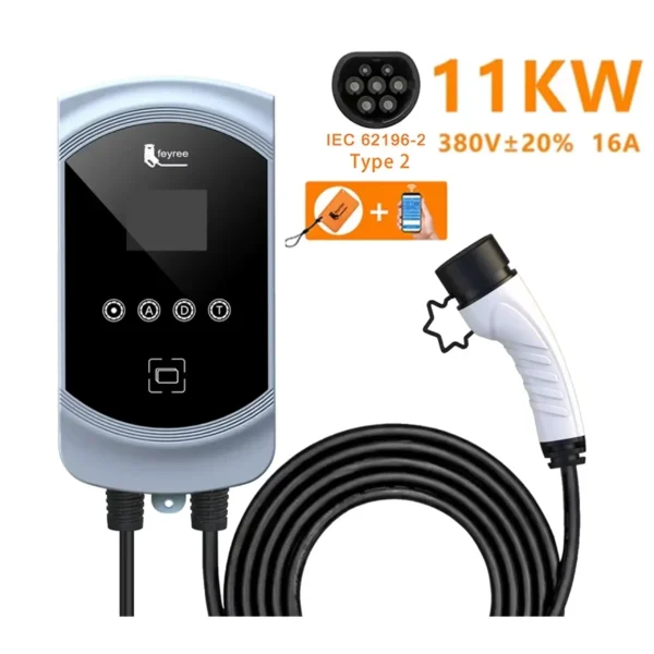 Carregador EV Wallbox Feyree 11kW Trifásico Type 2 com Wi-Fi e RFID