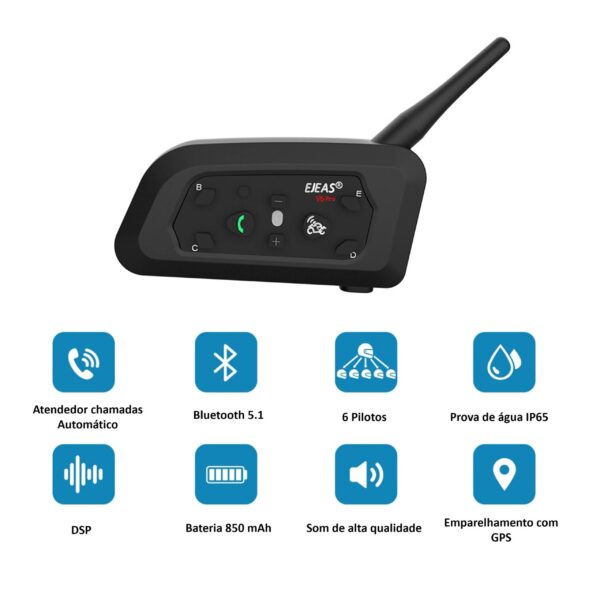 Intercomunicador Bluetooth para Capacete de Moto EJEAS V6 Pro