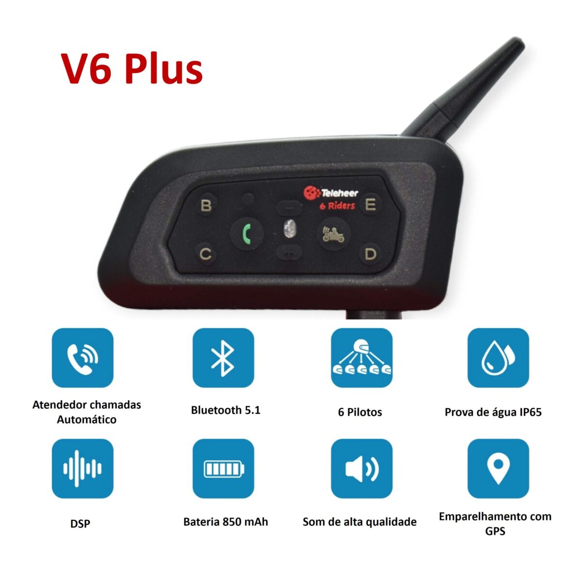 Intercomunicador Bluetooth V6 Plus Capacete