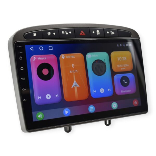 Peugeot 308 e Peugeot 408 com Moldura Cinza Rádio 2 DIN Android – GPS WIFI Carplay