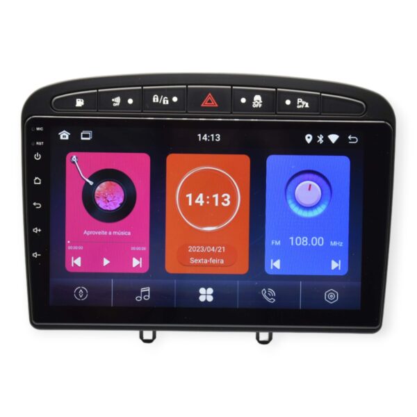 Peugeot 308 e Peugeot 408 Rádio 2 DIN Android com Moldura Preta – GPS WIFI Carplay