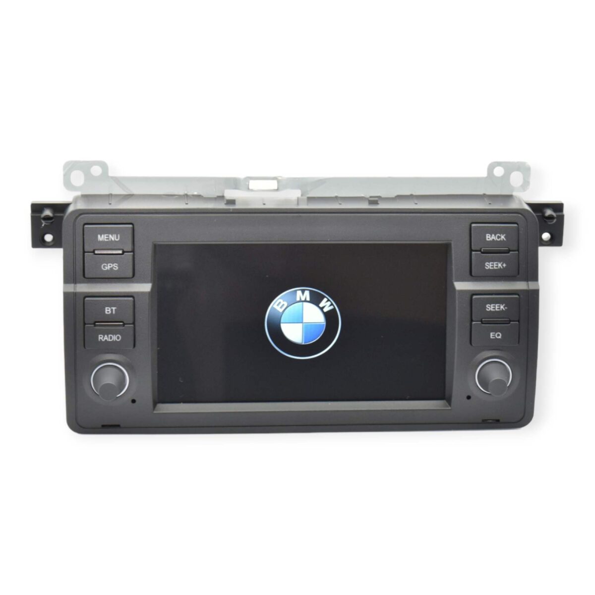 Imagem do Rádio BMW e46 mostrando a funcionalidade Carplay em ação logotipo bmw
