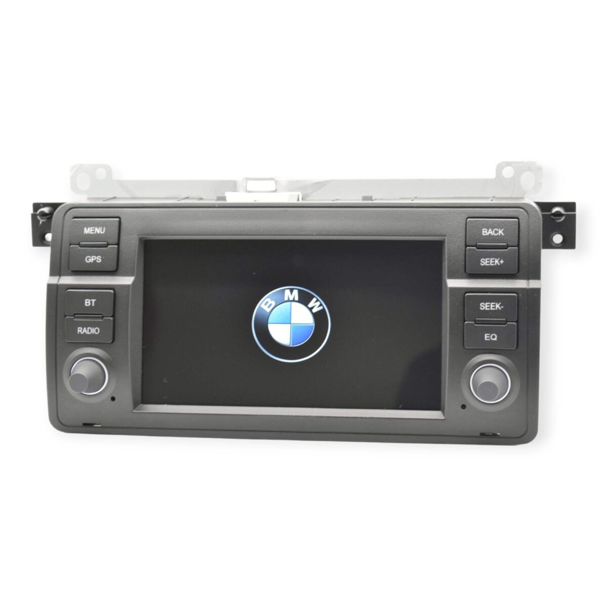 Imagem do Rádio BMW e46 mostrando a funcionalidade Carplay em ação logotipo bmw