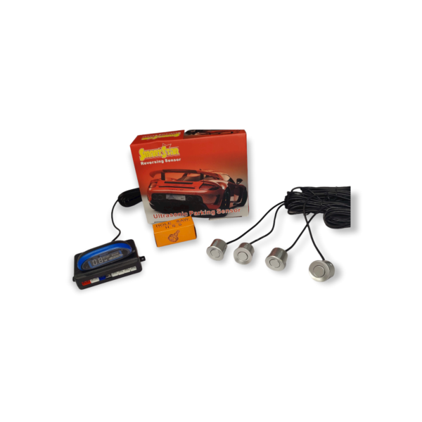 Sensores de estacionamento com monitor – Kit completo 4 Sensores Cinza Prata