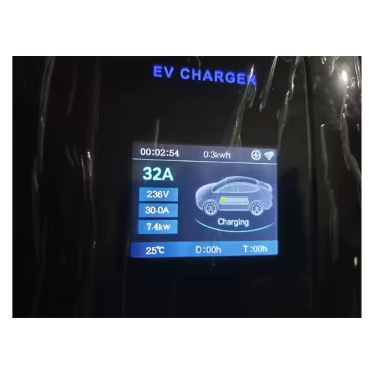 lcd wallbox 22kwh tipo 2 em carregamento