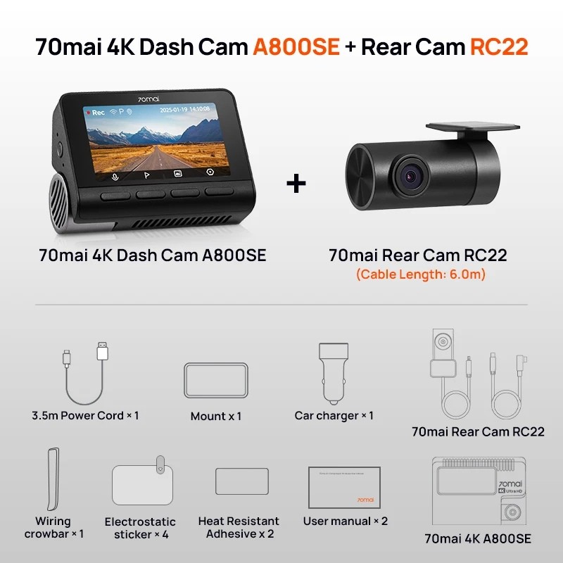 70mai A800SE Dashcam 4K com Câmara Traseira RC22 – imagem 9