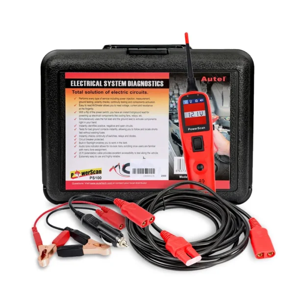 Autel PowerScan PS100 – Testador de Circuitos Automóvel 12 V / 24 V com Ecrã, Ativação de Componentes e Lanterna