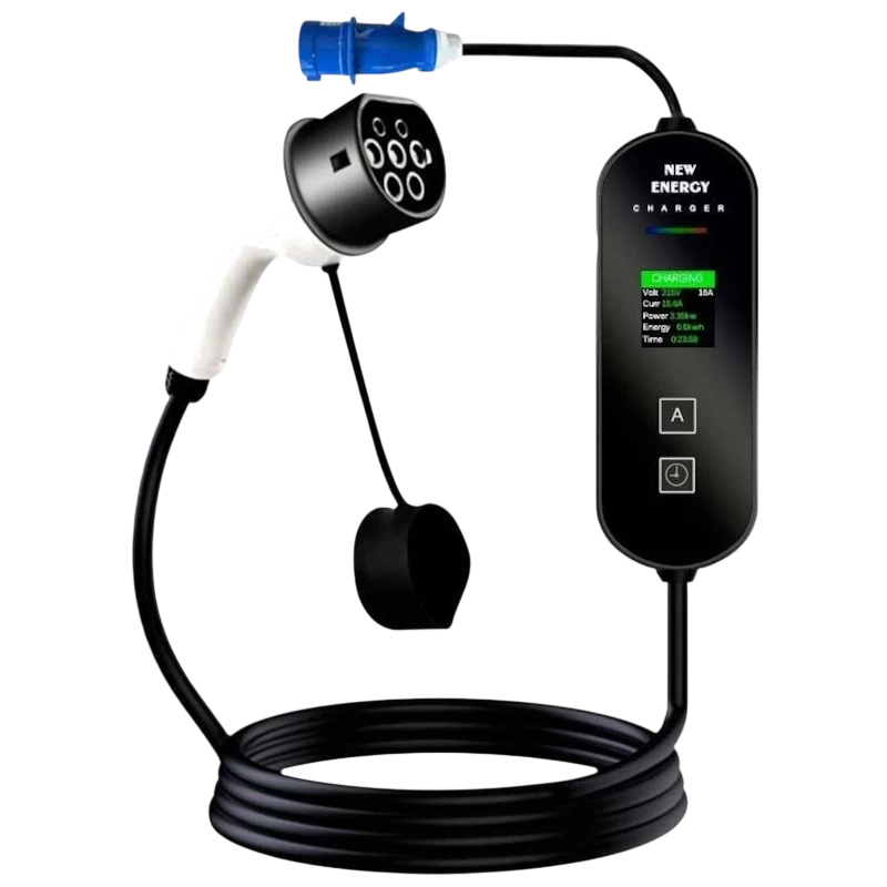 Carregador EV portátil Tipo 2 16 A 3,5 kW com ficha industrial CEE e cabo de 5 m
