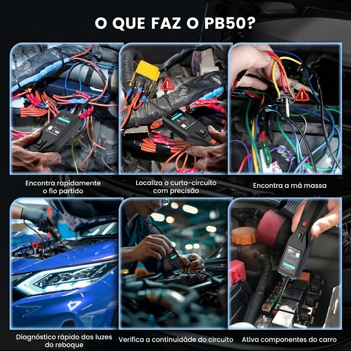 Ancel PB50 teste de continuidade com pinças de bateria