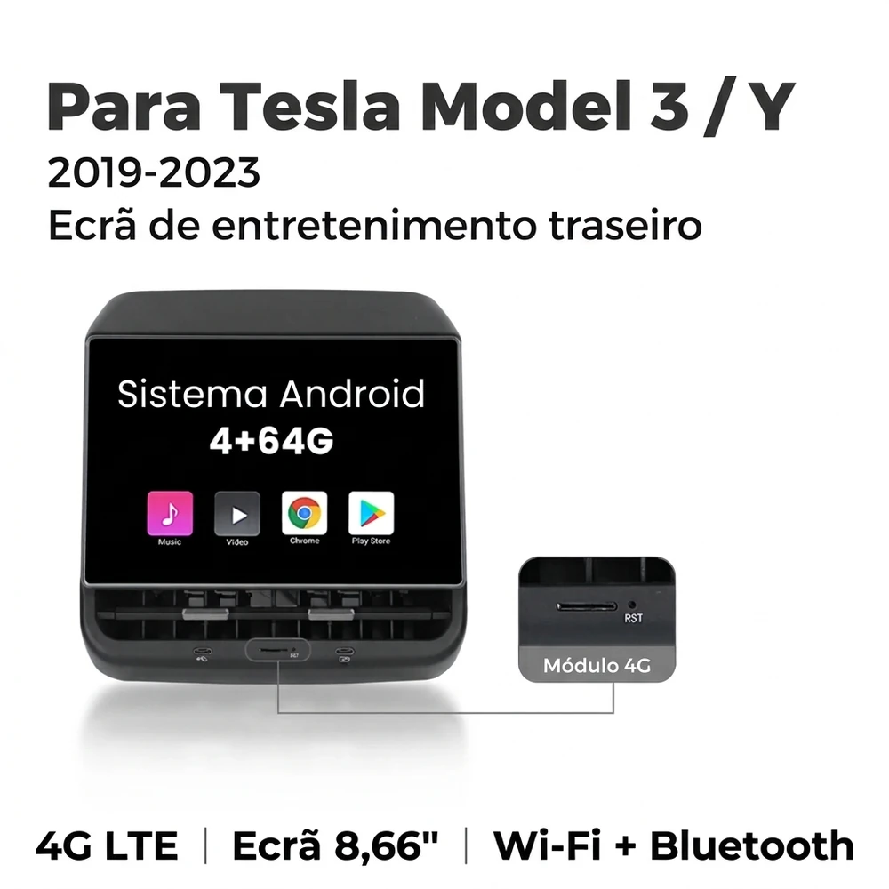 Ecrã traseiro Android 8,66 polegadas para Tesla Model 3 e Model Y com módulo 4G
