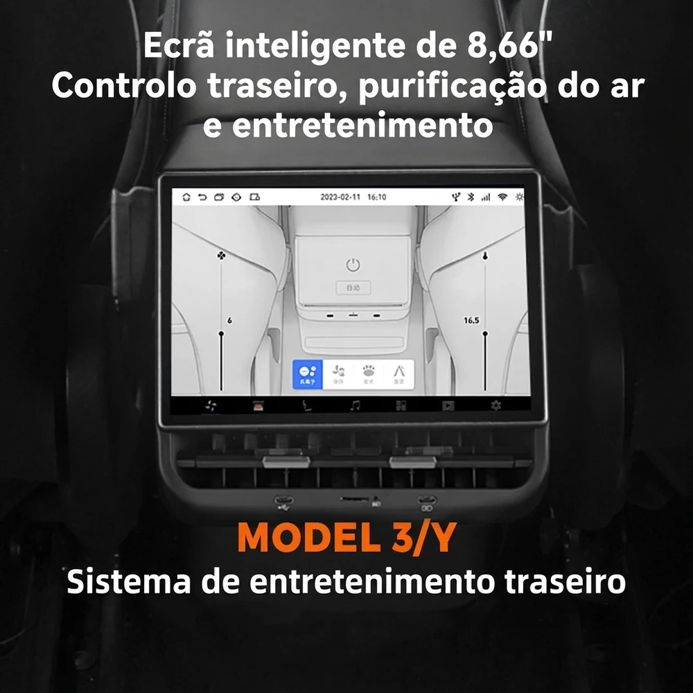Ecrã traseiro Tesla Model 3 e Model Y com controlo da climatização traseira