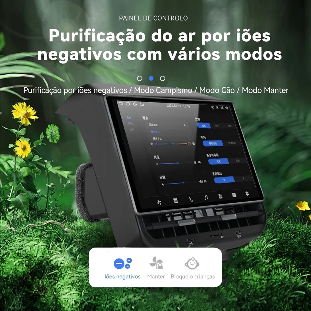 Ecrã traseiro Tesla Model 3 e Model Y com painel de controlo da climatização