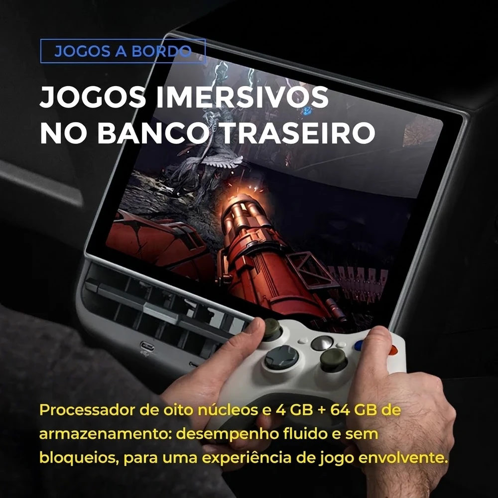 Ecrã traseiro Tesla Model Y para jogos e vídeos no banco traseiro