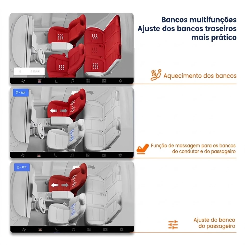Controlo do aquecimento e ajuste dos bancos no ecrã traseiro Tesla Model 3