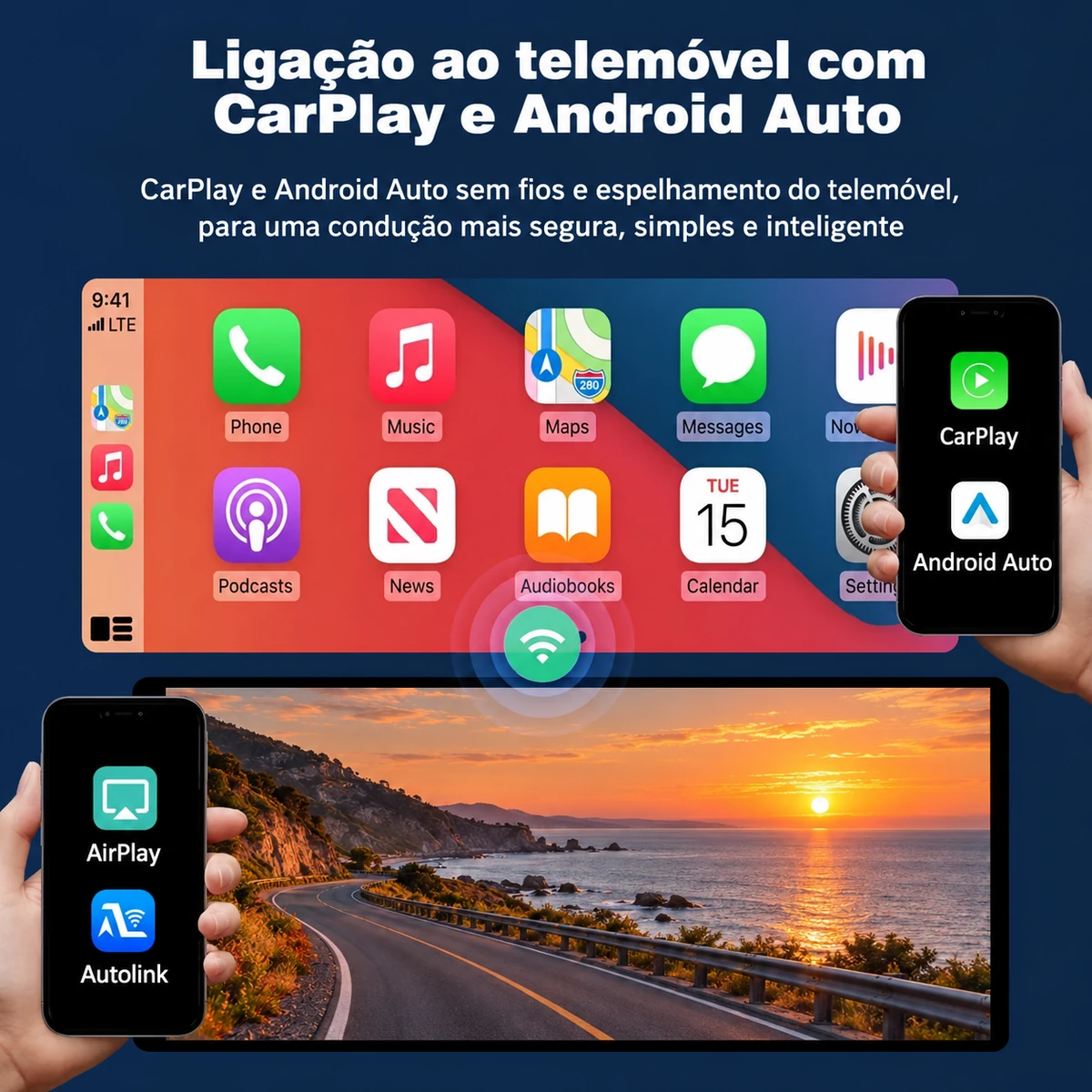 Rádio Linux Peugeot 206 com Android Auto sem fios e navegação
