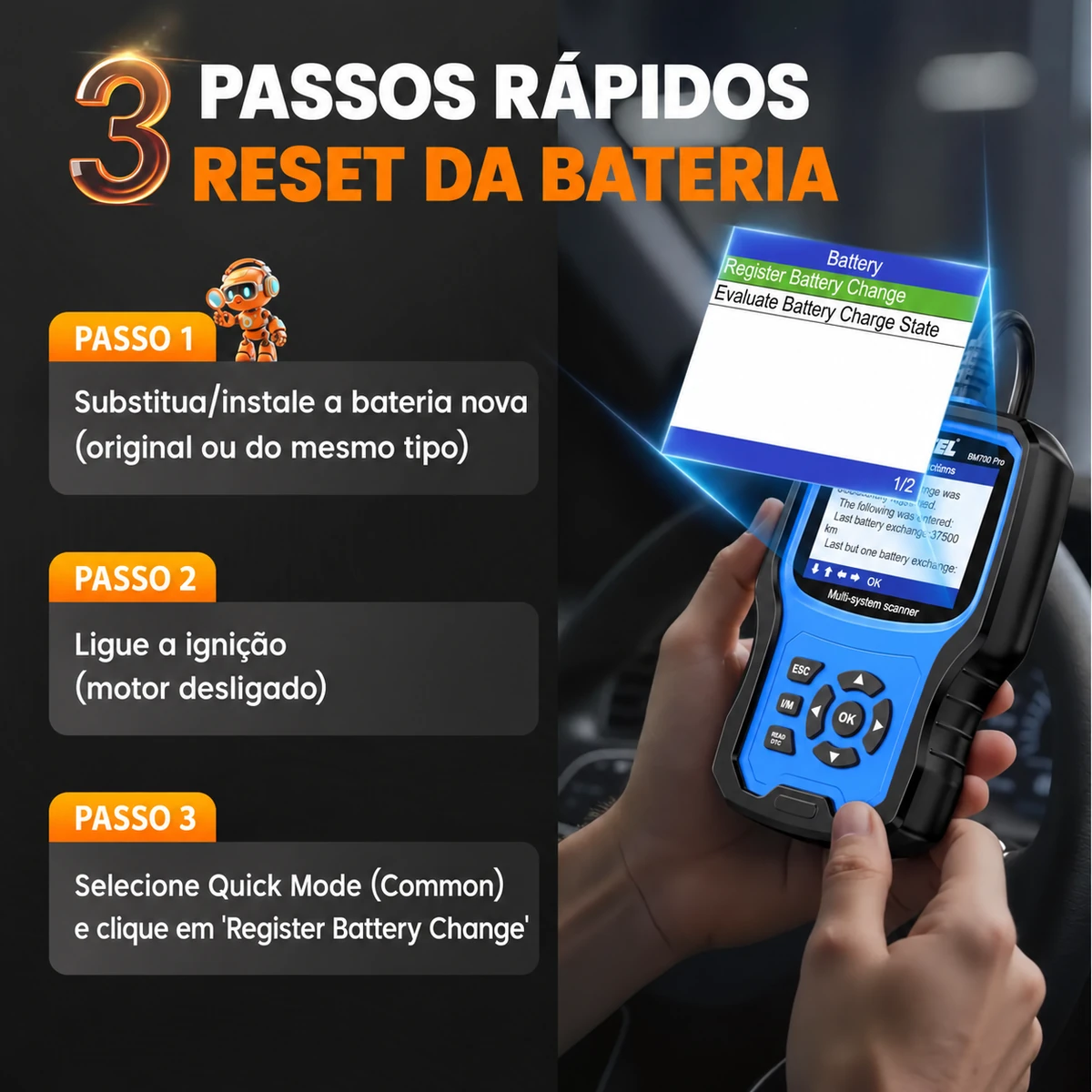 Ancel BM700 PRO registo de bateria BMW em 3 passos