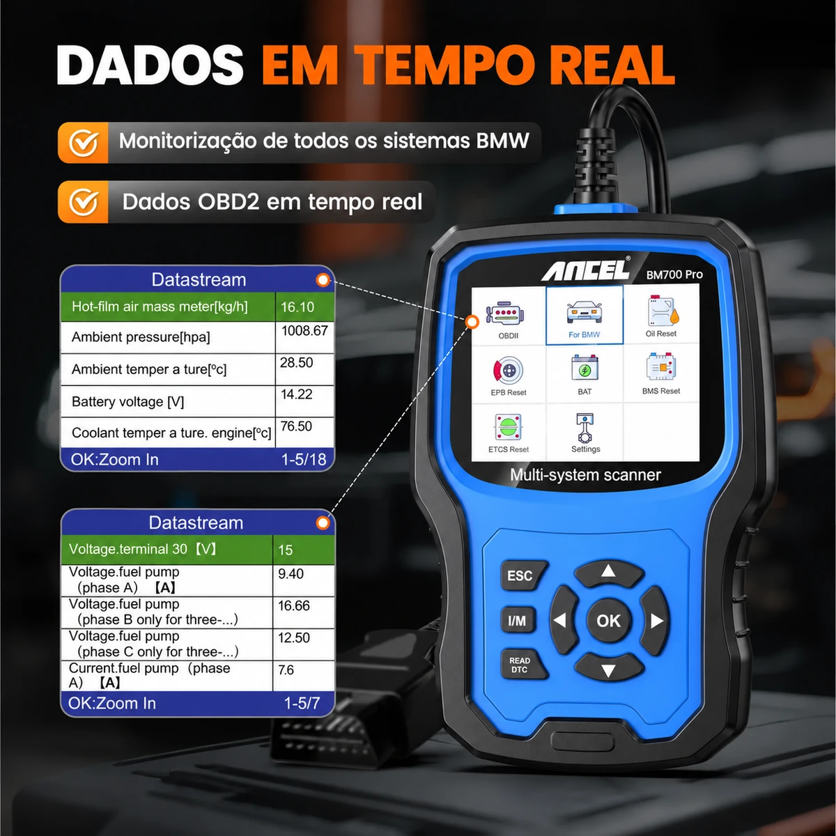 Ancel BM700 PRO dados em tempo real do motor BMW