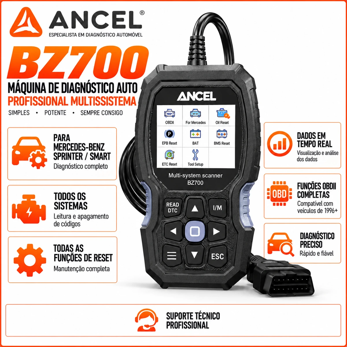 Ancel BZ700 para Mercedes-Benz, Sprinter e Smart