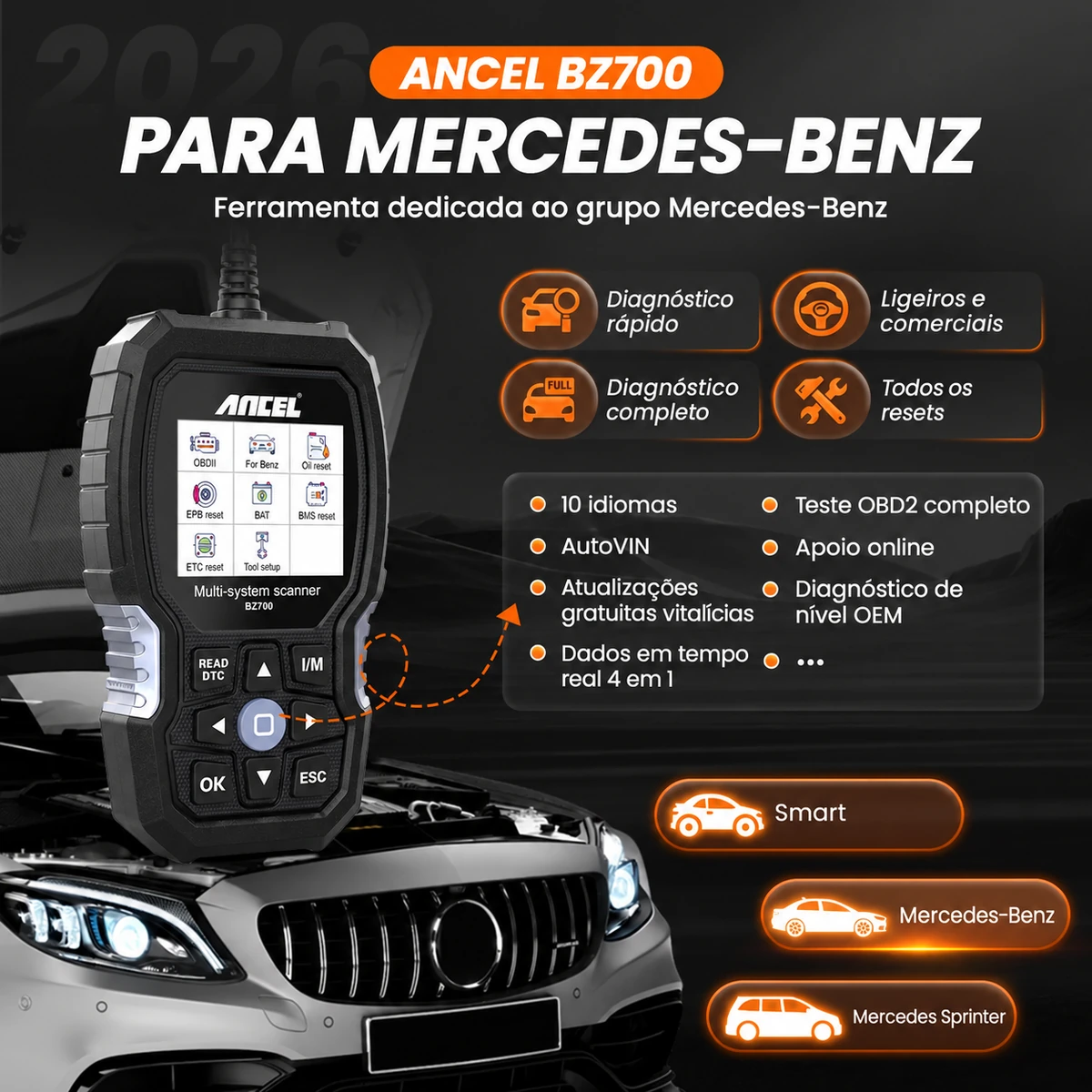 Ancel BZ700 diagnóstico de todos os sistemas Mercedes