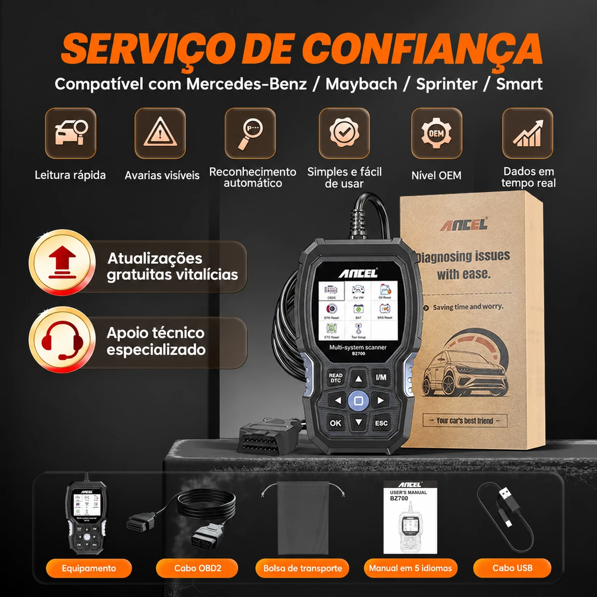 Ancel BZ700 funções especiais para Mercedes Sprinter diesel
