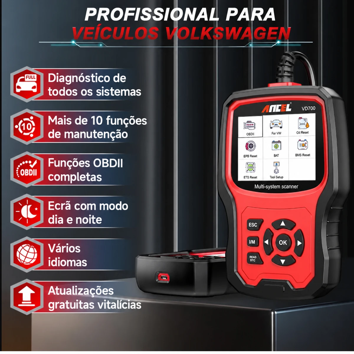 Ancel VD700 diagnóstico de todos os sistemas do grupo VAG