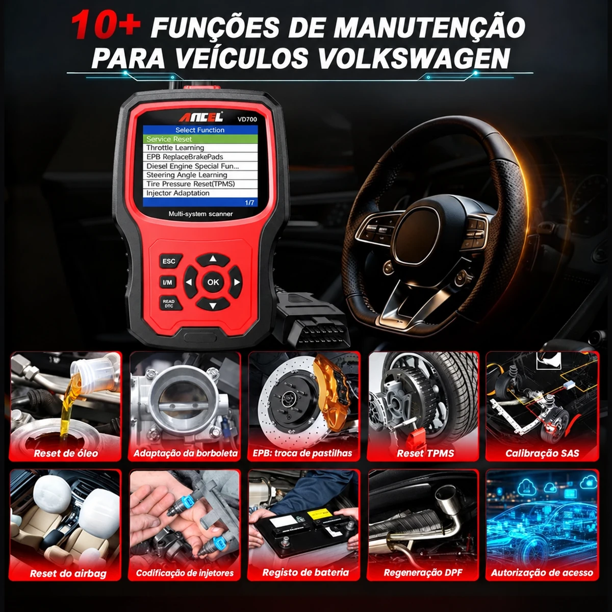 Ancel VD700 a ler códigos de avaria num Volkswagen