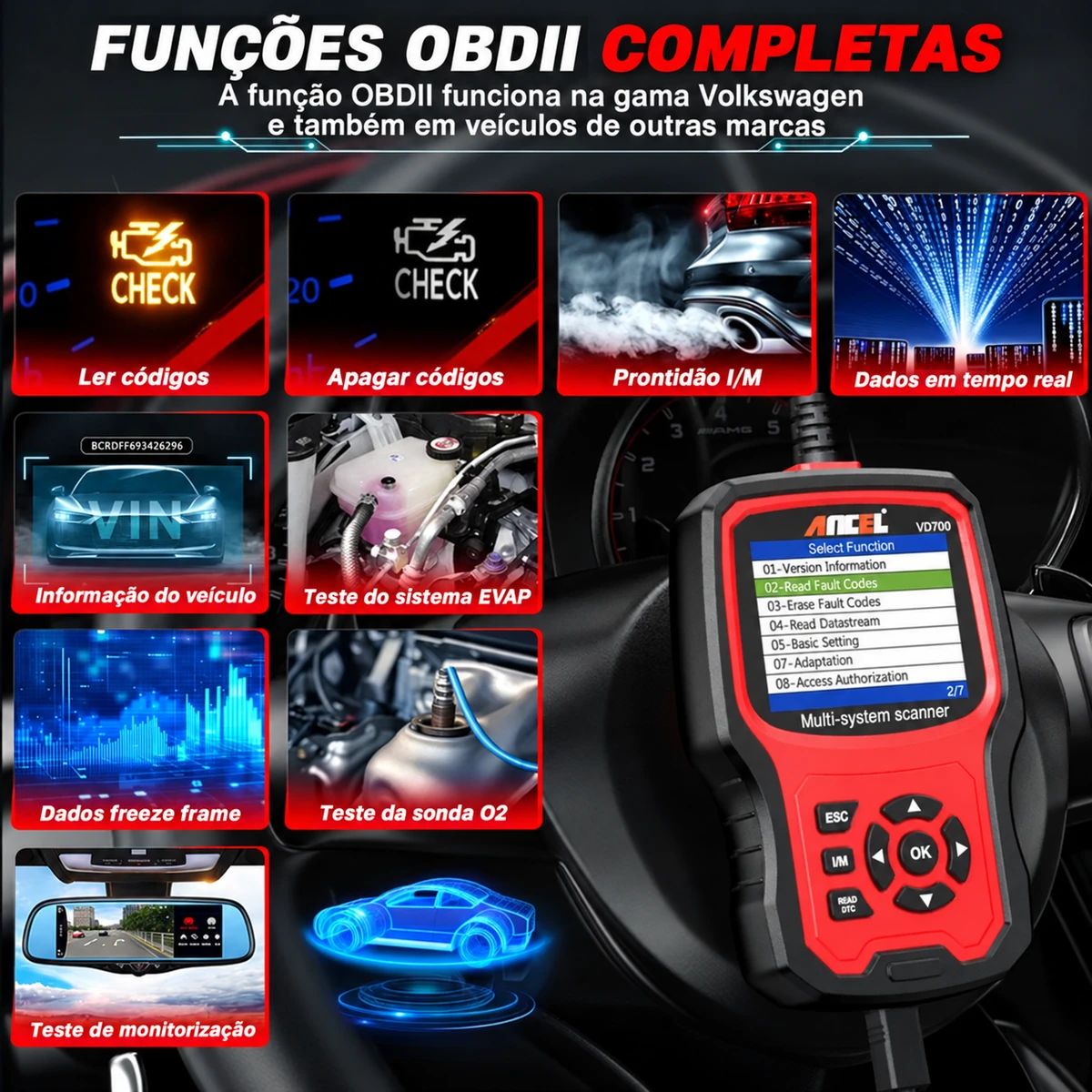 Ancel VD700 lista de compatibilidade Volkswagen, Audi, Seat, Skoda