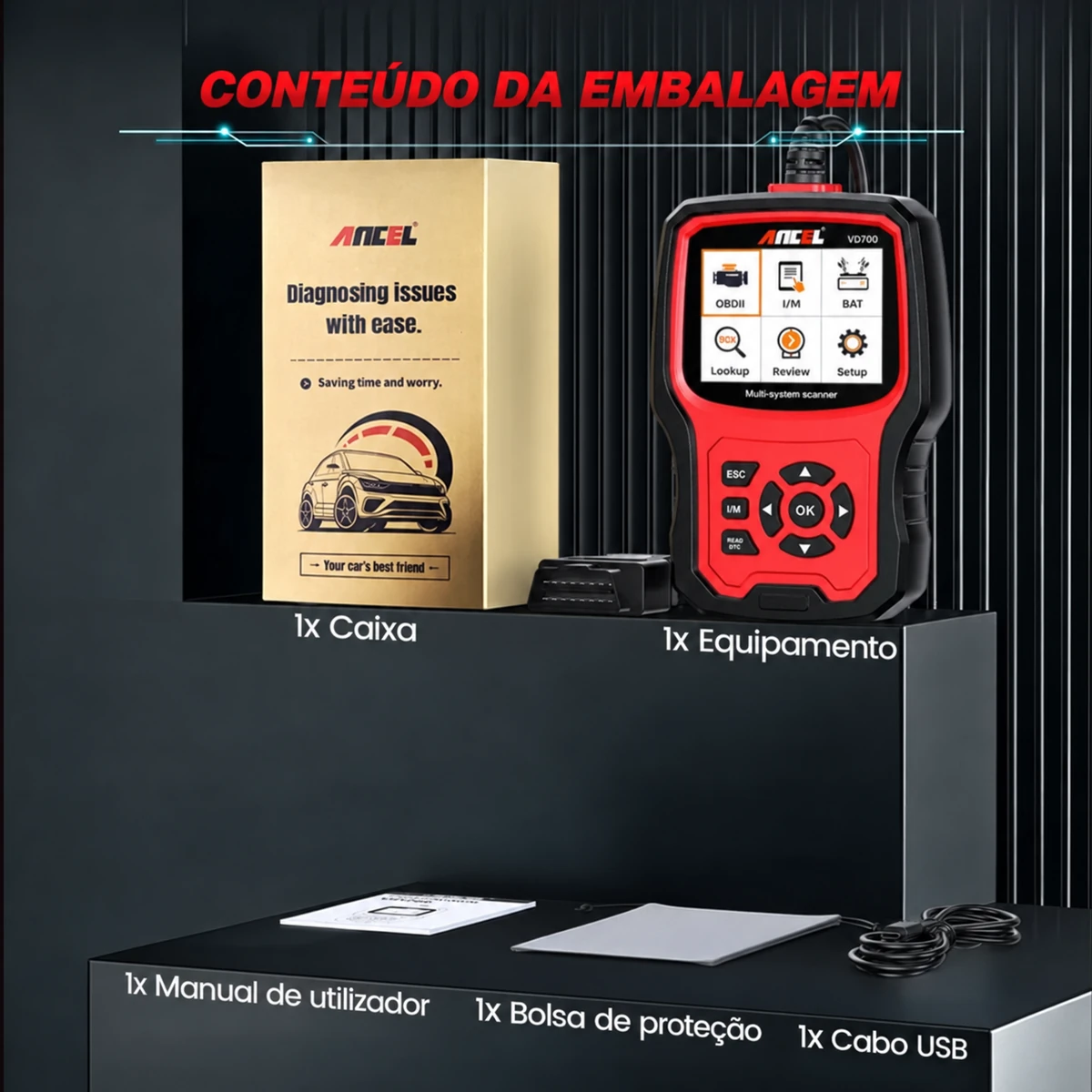 Ancel VD700 conteúdo da embalagem