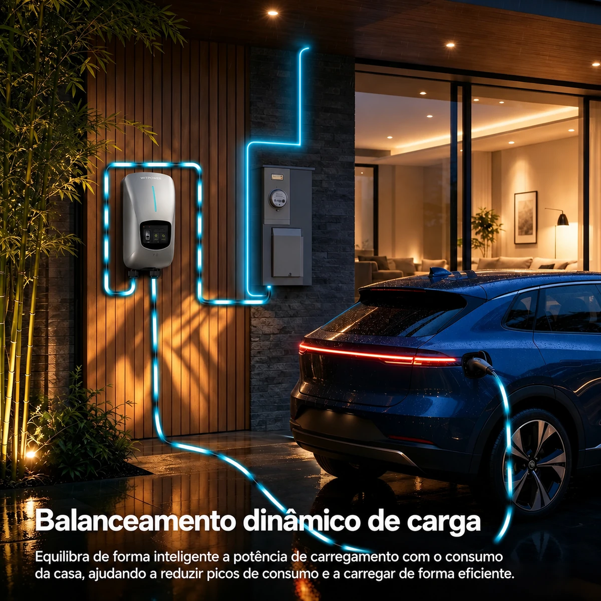 Wallbox trifásica com DLB a carregar carro elétrico em casa